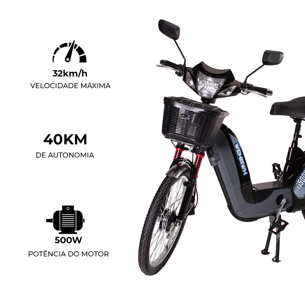 Bicicleta Scooter Elétrica WeHawk EB 500W - Image 9