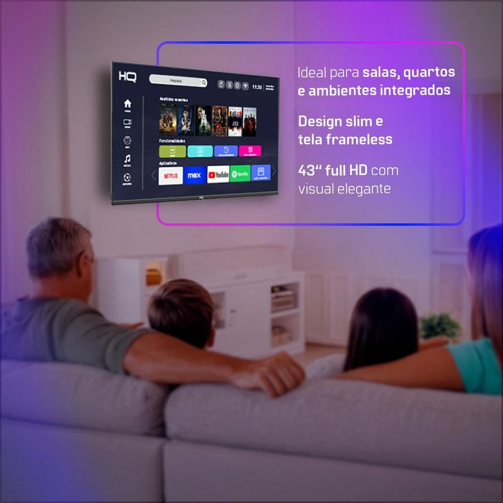Smart TV HQ 43" Full HD tela sem bordas Android 11 design Slim HQS43NKHM - Image 3