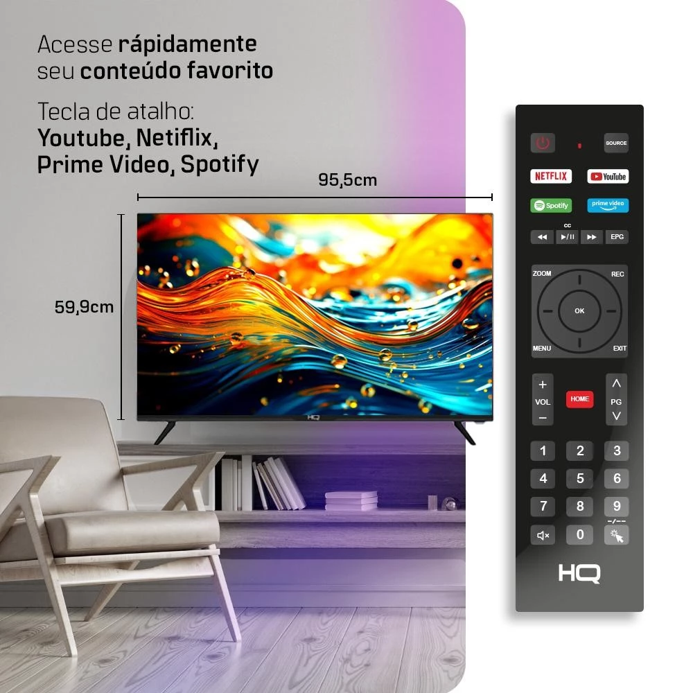 Smart TV HQ 43" Full HD tela sem bordas Android 11 design Slim HQS43NKHM - Image 5
