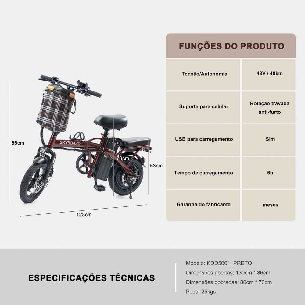SKYBOARD Bicicleta Elétrica Dobrável - Image 8