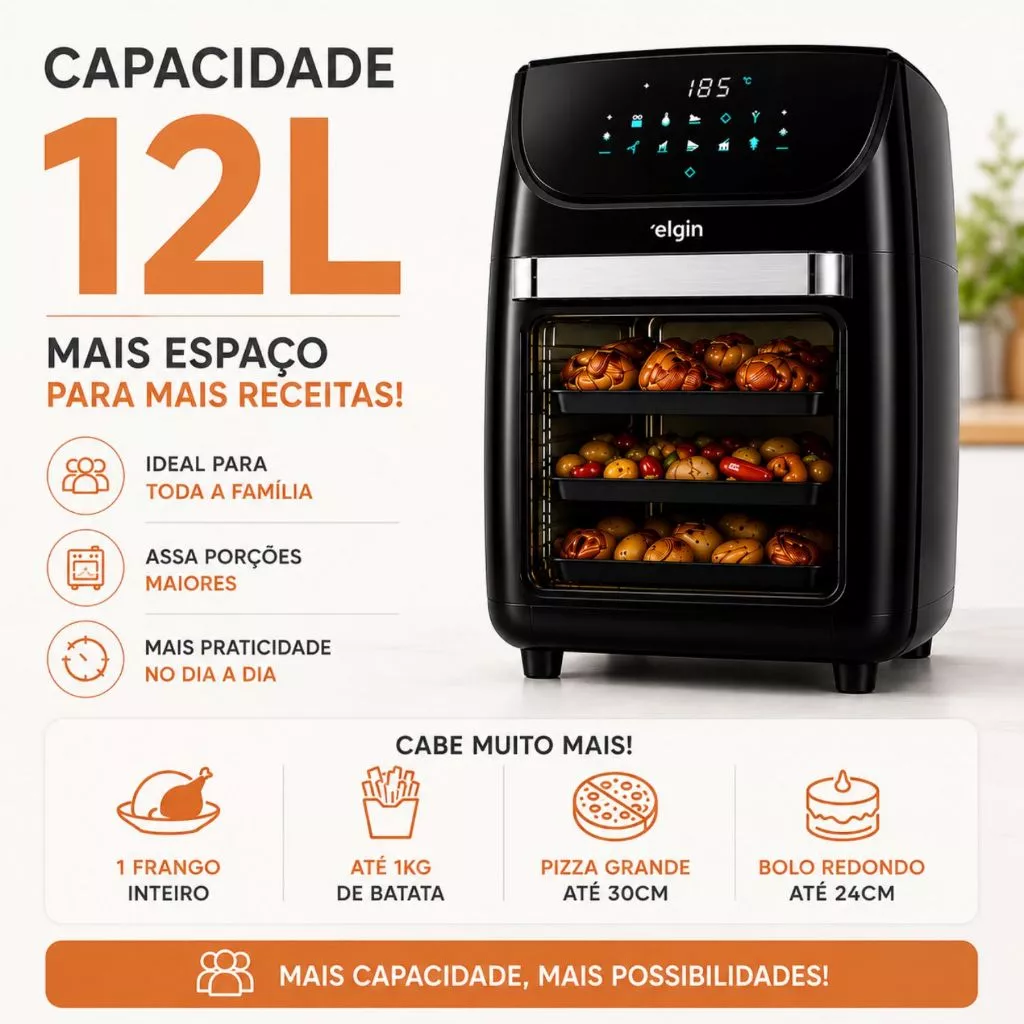 Fritadeira Air Fryer 12L Family Oven Fry Elgin - Image 5